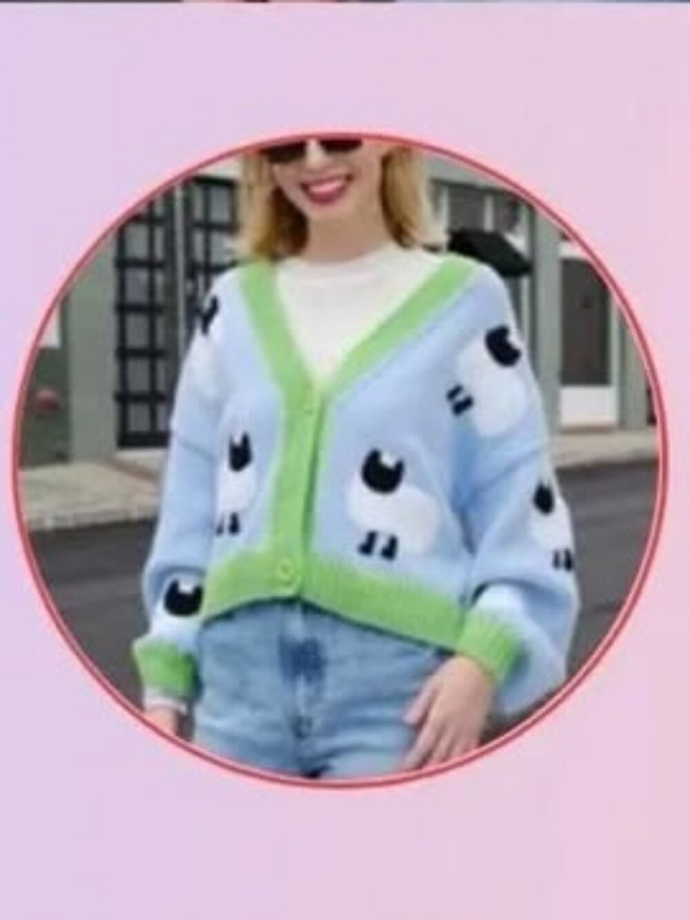 Dreamers By Debut Ladies "Little Lamb Puff" 3D Sheep Knit Lavender Crew Sweater - Picture 12 of 17
